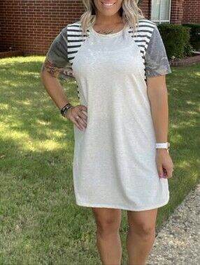 VANILLA BAY | S/M | STRIPED / CAMO SHIRT DRESS
